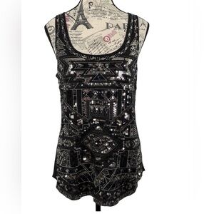 Express Black & Silver geometric Sequin Tank Top Size M| Party Festive wear